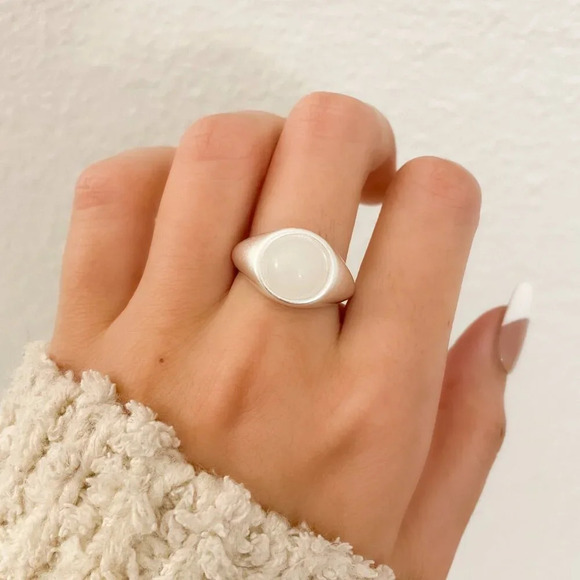 925 Sterling Silver Chunky Ring Oval Dome Ring Statement Ring Brushed Ring - Picture 2 of 10